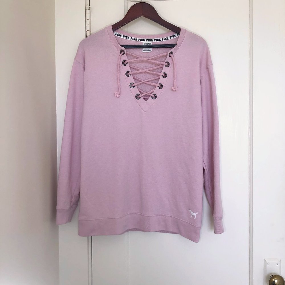 PINK Lace Up Campus Crew Sweatshirt